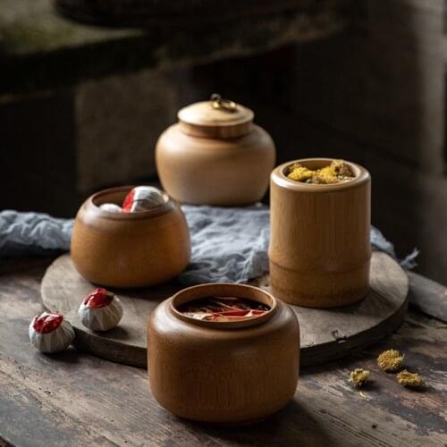 Bamboo Handmade Tea Caddy Large and Small Portable Tea Cans Household Tea Set Sealed Japanese Tea Box