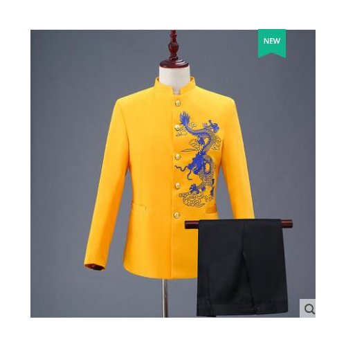 Embroidery blazer men formal dress latest coat pant designs suit men masculino trouser wedding suits for mens Chinese tunic suit