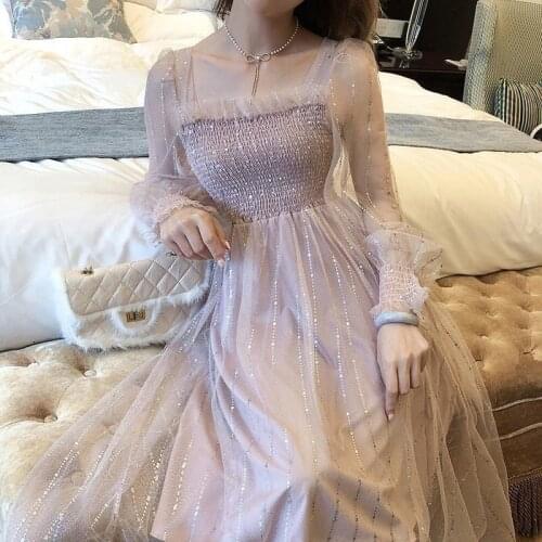 Long Fairy Dress Elegant Sequins Women Long Sleeve Maxi Dresses Summer One-piece Designer Korean Lady Wedding Party Clothing New