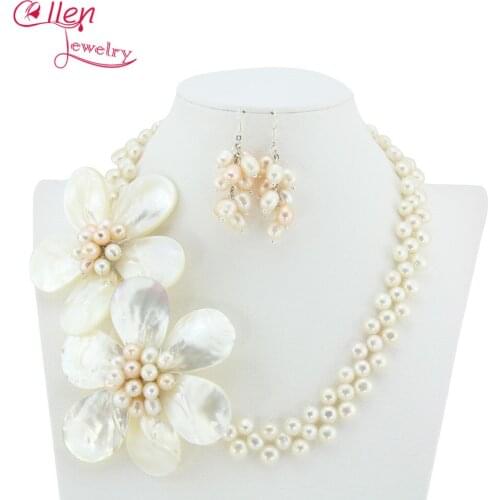 Elegant!! 2019 Style Latest Fashion Pearl Jewelry Necklace For Women Flower Pearl Jewelry Set Pearl Necklace Earrings PL5146