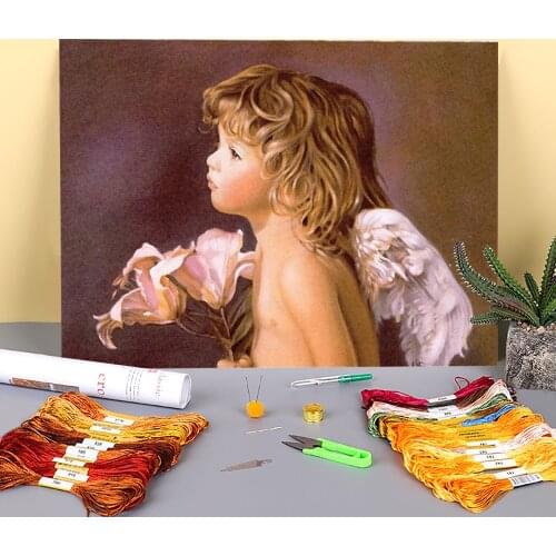 Angel Girl Printed Canvas 11CT Cross Stitch DIY Embroidery Kit DMC Threads Handiwork Handmade Knitting Handicraft Stamped