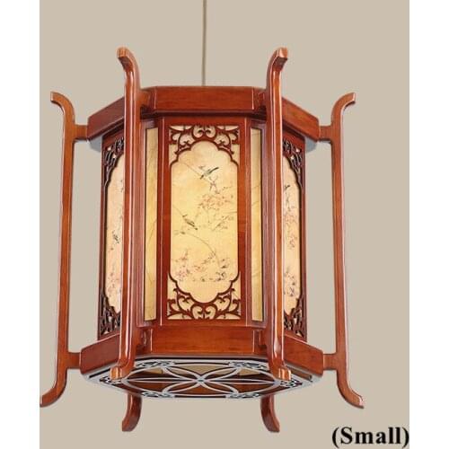 Chinese retro coffee wood art pendant lights Through-carved yellow parchment indoor E27 LED lamp for porch&corridor&porch MYR053