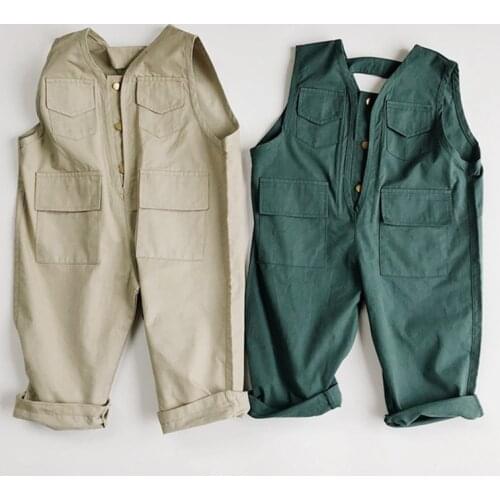 Korean Style Autumn Kids Baby Boys Girls Pure Color Pants Overalls Siamese Trousers Spring Baby Boys Girls Trousers