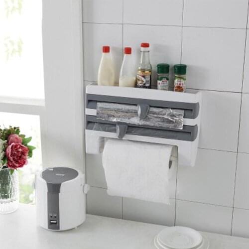 Kitchen Organizer Paper Towel Holder Cling Film Cutting Holder Sauce Bottle Tin Foil Paper Storage Rack Kitchen Shelf