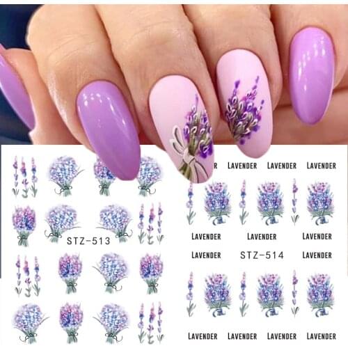 Lavender Nail Stickers Animal Butterfly Tattoo Water Transfer Slider Decal Manicure Nail Art Decoration Summer Tips GLSTZ501-514