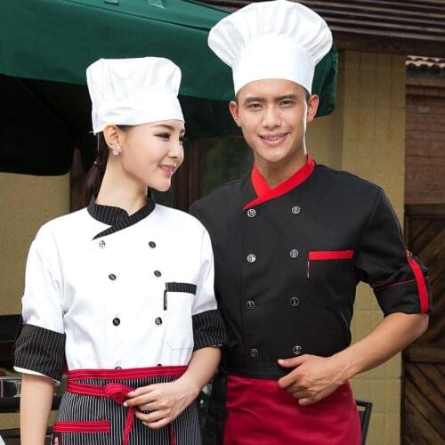 Summer Men Restaurant Kitchen Chef Cotton Jackets Coats Uniform Double Breasted Buttons Cook Accessories Clothes B-5555