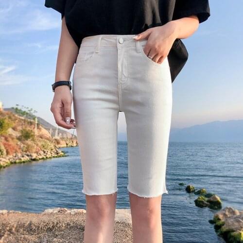 Summer Women Denim Biker Shorts Plus Size High Waisted Knee Length Womens Cycling Shorts Skinny White Short Jeans 4XL 5XL