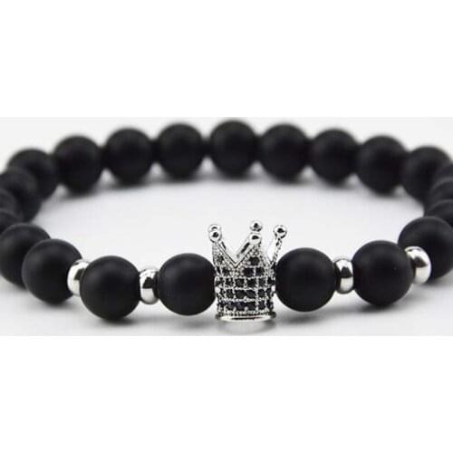 Trendy Lava Stone Bracelet Men Charm Crown Braslet For Male Handmade Strand Braclet Matte Beads Bracelet Pulseras Bileklik
