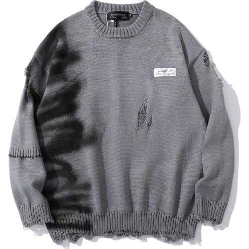Eukaaru Graffiti Print Vintage Sweater Mens Fashion Ripped Sweater Woman Oversize Tops Street Trend Loose Pullover Man Clothes