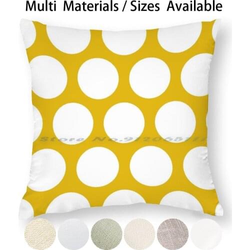 Mustard Yellow Large Polka Dots Pillow Case Throw Pillow Cover Cotton Linen Flax Big Bright Canary Circles Colorful Dots Giant