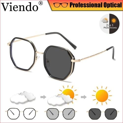 Photochromic Blue Light Blocking Computer Glasses Women Men Oversized Metal Glasses UV400 Protection Sunglasses