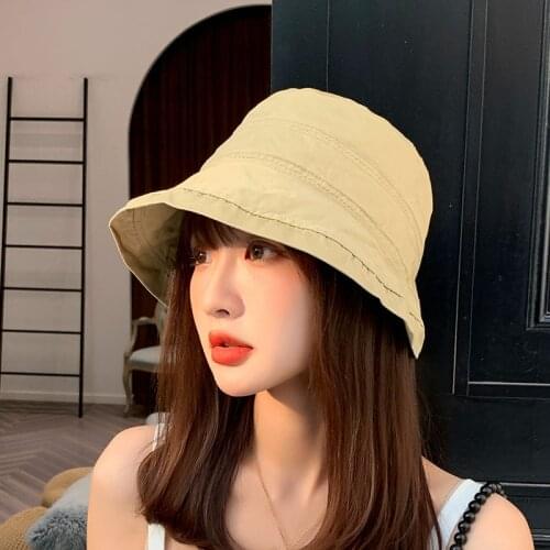 2021 NEW Summer New Bucket Hat for Women Soft Cotton Solid Color Big Wide Brim Outdoor Sun Hats Portable Panama Cap Lady Caps