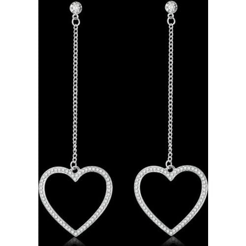 Hollow Heart & Star Full Bling Crystal Long Silver Plated Chains Tassel Dangle Earrings Women Drop Earrings