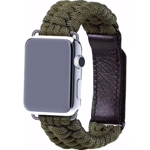 Nylon Lifeguard Rope Strap for Apple Watch Band Series 6/5/4/3/2/SE Leather Loop buckle Woven Bracelet for iWatch 38/42/40/44mm