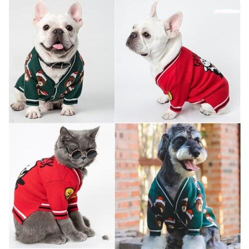 Christmas Dog Clothes Cardigan Winter Cat Puppy Yorkie Poodle Pomeranian Schnauzer Pug French Bulldog Sweater New Year Pet Coat