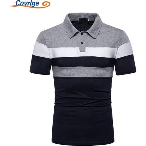 Covrlge Mens PoloShirts Lapel Business Casual Versatile Stripes contrast Comfortable Shirts Daily Solid Clothing MTP157