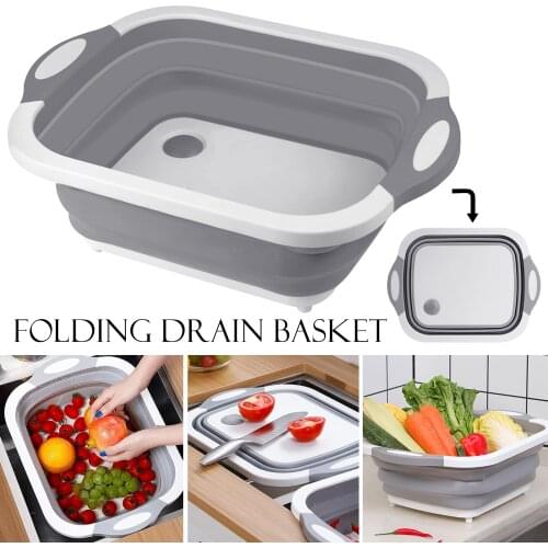 Folding Basin Multi-Functional Vegetable Basket Leachate Cutting Board Storage Box Kitchen Supplies Fruit Dish