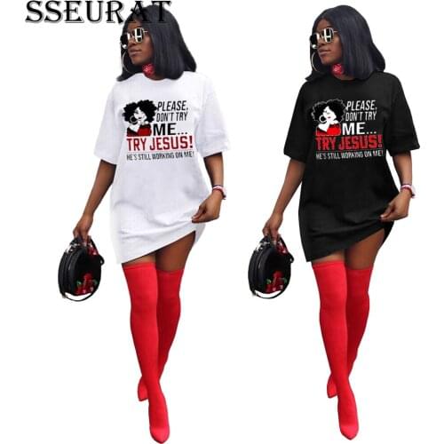 SSEURAT New Summer Women Letter Print O-neck Short Sleeve T-Shirt Dress Fashion Streetwear Tee Dresse
