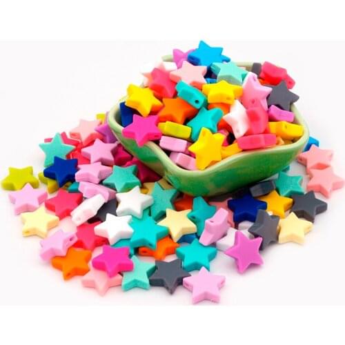 Sutoyuen 5pcs 25mm Silicone Star Shape Baby Teething Beads Chewable Silicone Teether Baby Nursing Chew Jewelry Silicone Beads