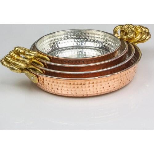 Traditional Turkish Hammer Forged Pewter Double Handled Copper Pan