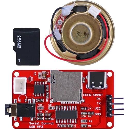 UART Serial Control USB MP3 WAV Audio Music Player Module Onboard Amplifier + 1W Speaker + Micro TF Card Compatible for Arduino