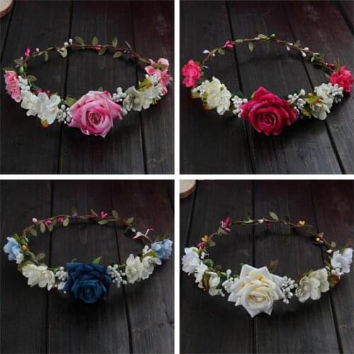 Women Wedding Flower Hair Garland Crown Headband Floral Rose Handmade Vacation