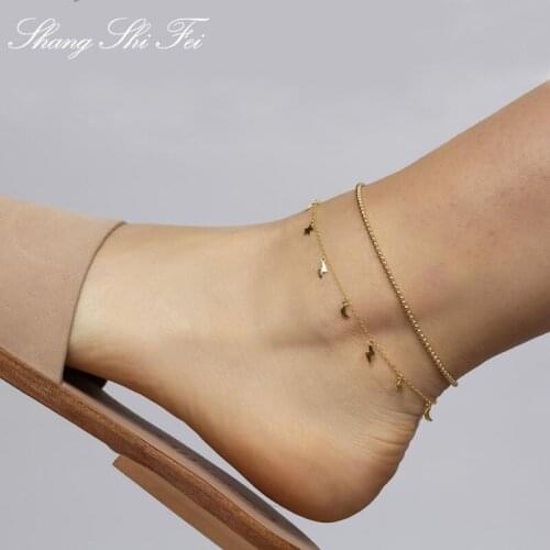 Gold anklet, Gold Anklet Bracelet, star and monn AnkletGold Anklet Bracelet, Anklet Bead Bracelet,Beach jewelry