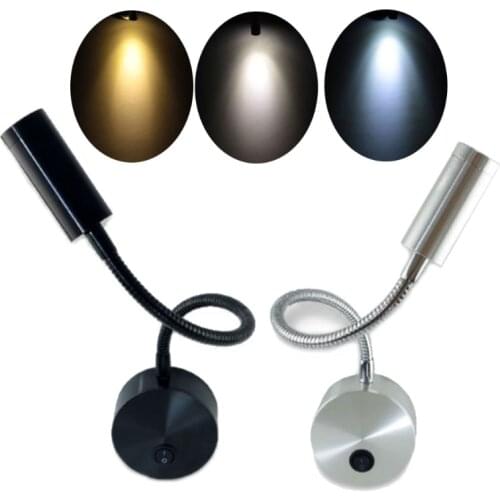 1W Reading Lamp RV Boat LED Bedside Light 360 Degree Adjustable Rotatable Wall Lamp Switch Control Light for Boat Yacht Camper