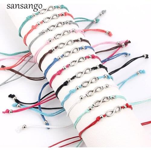 12 Pcs Antique Silver color Infinity Sign Cord Bracelet Adjustable Bangle For Women Men Birthday Gift Fashion Jewery With Party