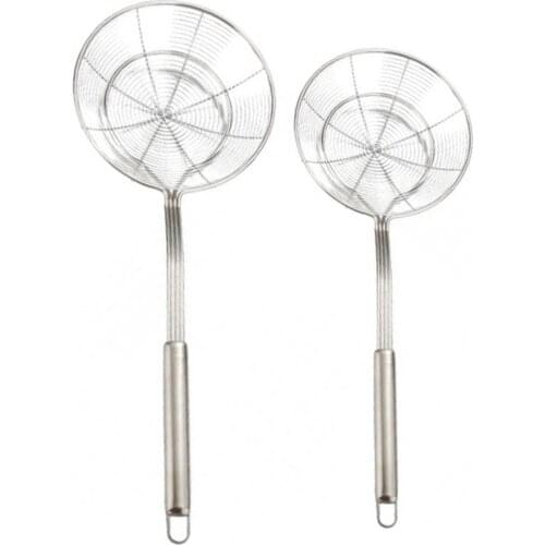 2 Pieces Stainless Steel Spiral Lifter Skimmer Deep Frying Strainer 20cm&14cm - Silver