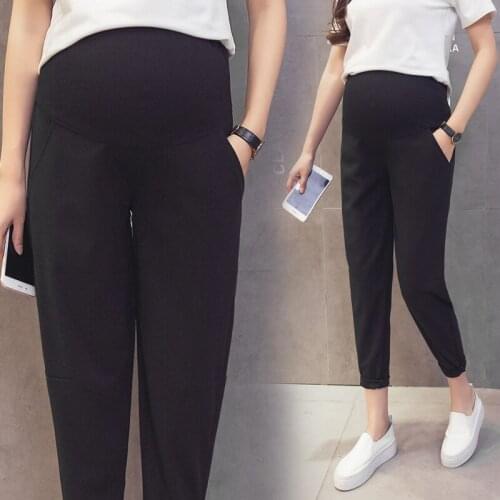 918# Maternity Pants Spring Autumn Casual Ninth Pants Loose Comfy Belly Support Pants Elastic Waist Maternity Trousers