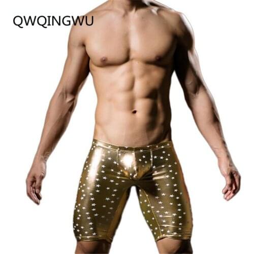Men Boxers Star Printed Underwear Sexy Faux Leather Fashion Boxers Shorts Panties Tight Boy Satin Boxer Trunks Five Minutes