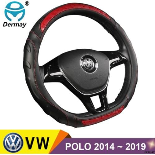 DERMAY D Shape Steering Wheel Cover for VW POLO 2014 2015 2016 2017 2018 2019 Micro Fiber Leather Non-slip High Quality