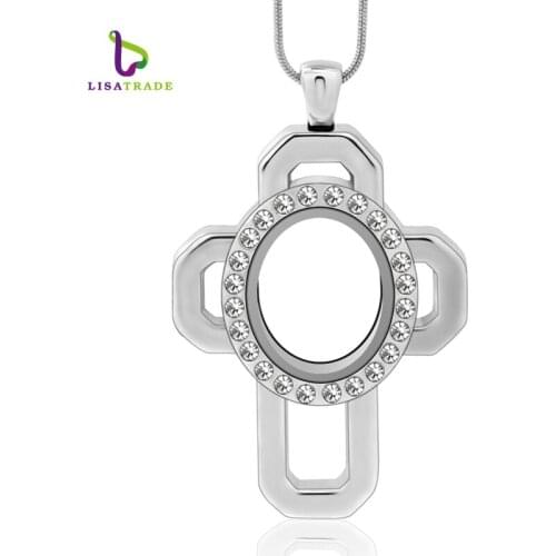 Diylocket Photo Locket Pendant Cross Magnetic Glass Photo Locket Pendants Necklace for Woman and Men