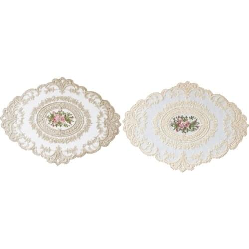 European Oval Embroidered Lace Fabric Transparent Placemat Coaster Coffee Table Mat Furniture Cover Cloth
