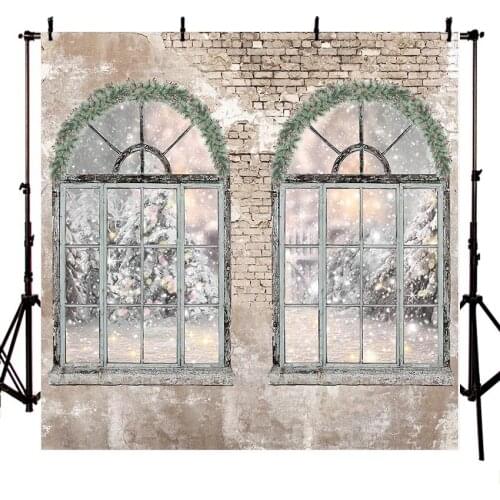 Mehofond Photography Background Christmas Window Brick Wall Winter Snowflake Kids Family Party Portrait Backdrop Photo Studio
