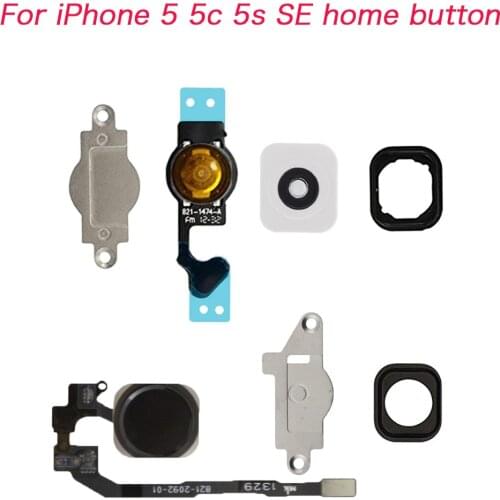 For iPhone 5 5c 5s SE Home Button key Flex Cable HomeButton Menu with Rubber Gasket + Metal bracket holder