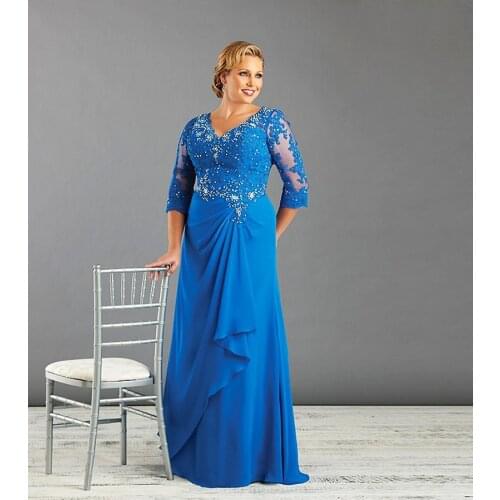 Hot sale, Plus size mother wedding dress with half sleeves chiffon V-neck formal women dress mom dress Custom Made