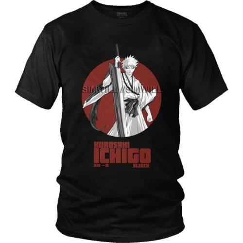 Ichigo Kurosaki T-Shirts Men Fashion T Shirts Short Sleeve Bleach Anime Manga Tshirt 100% Cotton Tee Top Clothes