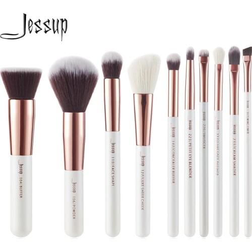Jessup Brand Pearl White/ Rose Gold Makeup Brushes set professional Make up Brush Tool kit Foundation Powder Buffer Cheek Shader