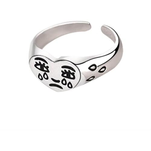 Crying Face Rings for Women Fun Cartoon Sad Face Tear Drop Love Heart Ring Wedding Jewelry Mood Ring Anillos Dorados Para Mujer