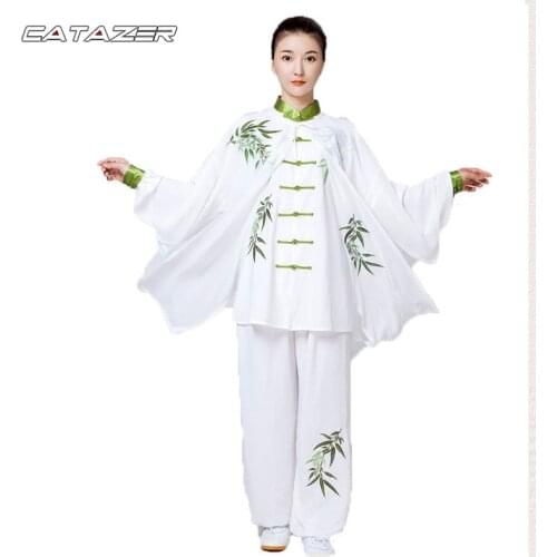Tai Chi Suits 3pcs/set Unisex Embroidery Bamboo Taijiquan Clothing Martial Arts Kung Fu Uniforms Blue&white Porcelain