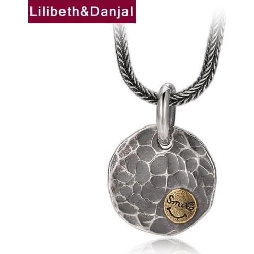 Round Card Smiley Necklace Pendant Real 925 Sterling Silver Vintage Fashion Punk Fine Jewelry Women Men 2021 Free Shipping P17
