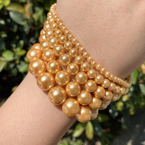 4/6/8/10/12mm Natural Gold Round Shell Pearl Bead Loose Spacer Beads Necklace Bracelet Accessories For Jewelry Making Diy