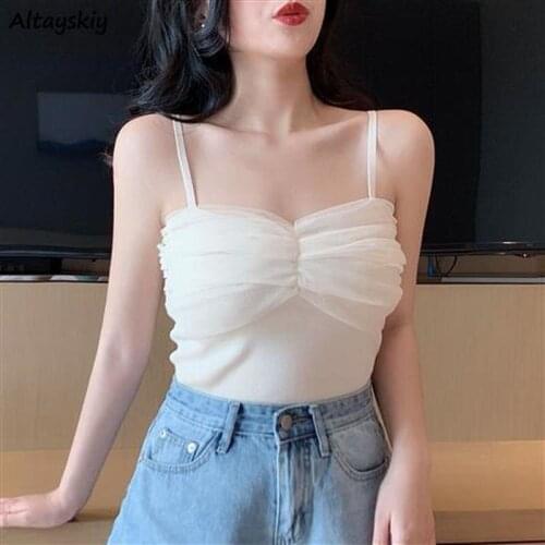 Camisole Women Solid Sexy Trendy Causal Summer Hot Sale Outerwear Femme Minimalist Lovely Girls Chic Simple All-match Streetwear