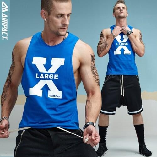 Aimpact Cotton Mens Tank Tops Sexy Fitness Bodybuilding Breathable Summer Singlets Slim Fitted Mens Tees Crossfit Tee XB13
