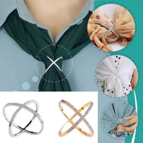 Fashion Elegant Cross Rhinestone Inlaid Shawl Scarf Buckle Ring Jewelry Decor Accessories Buckle Ring Clip Simple Women Gifts