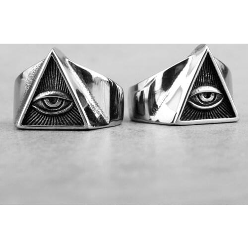 Freemason Illuminati Triangle Masonic Stainless Steel Mens Rings Punk for Male Boyfriend Biker Jewelry Creativity Gift Wholesale