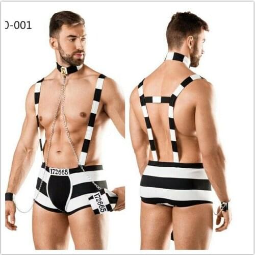 Mens Sexy Lingerie Black Prisoner Captive Fancy Dress Cosplay Outfit Costume SM001