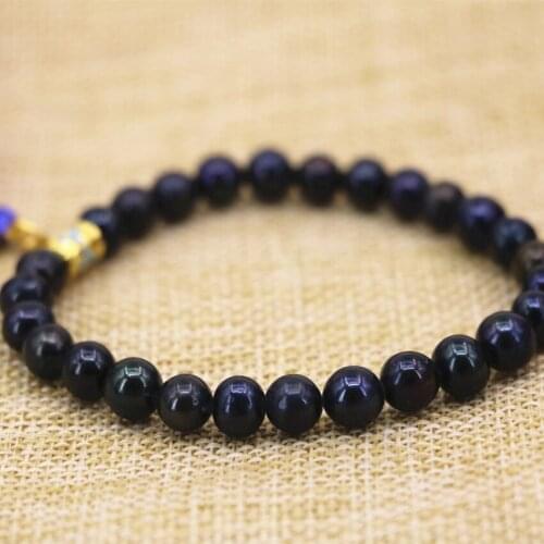 Natural black nearround 7-8mm pearl beads bracelets & bangle strand unique design lovely cloisonne pendant jewelry 7.5inch B3121